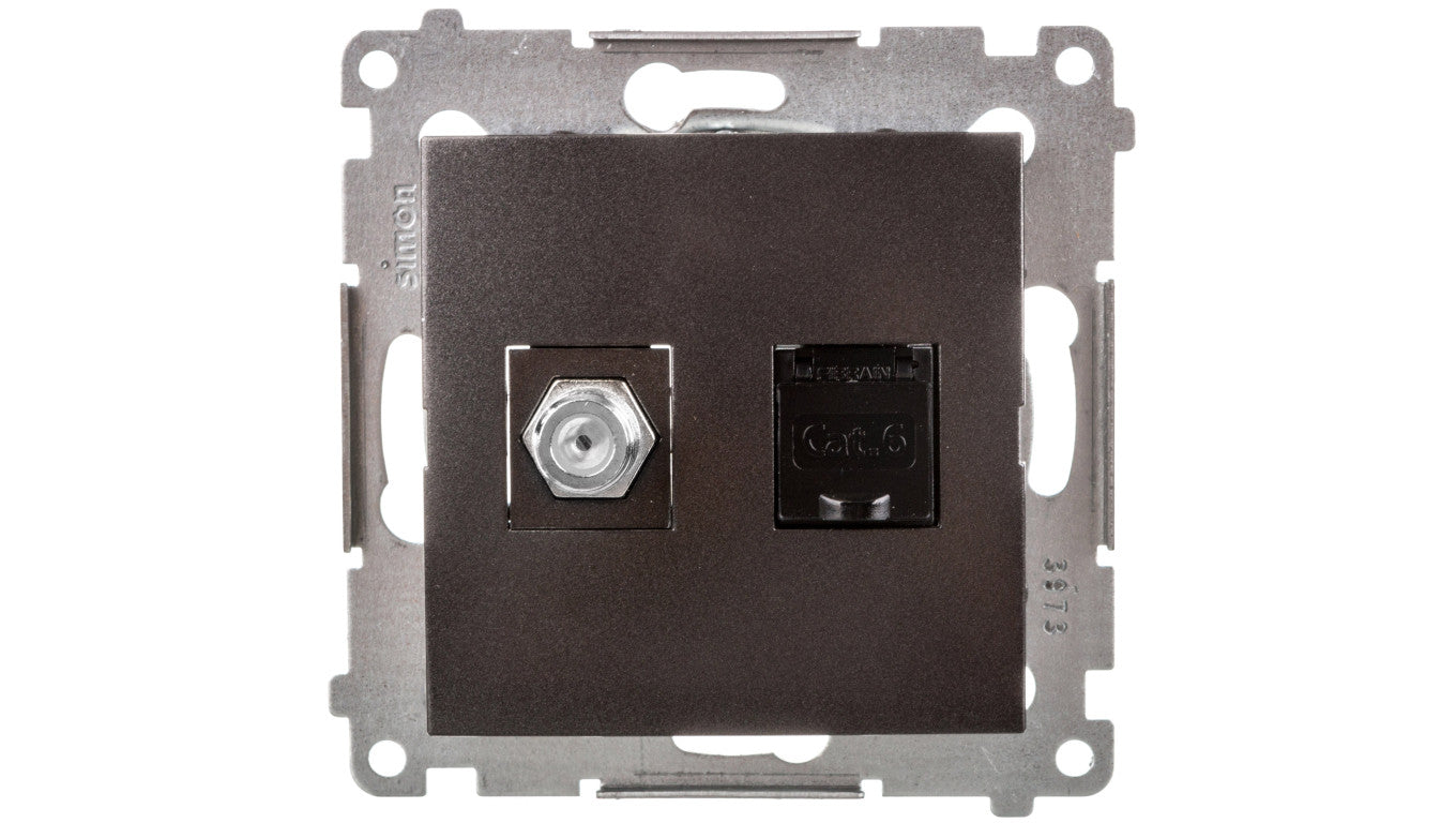 Simon 54 Gniazdo antenowe i komputerowe typu F i RJ45 kat.6 antracyt DASFRJ45.01/48