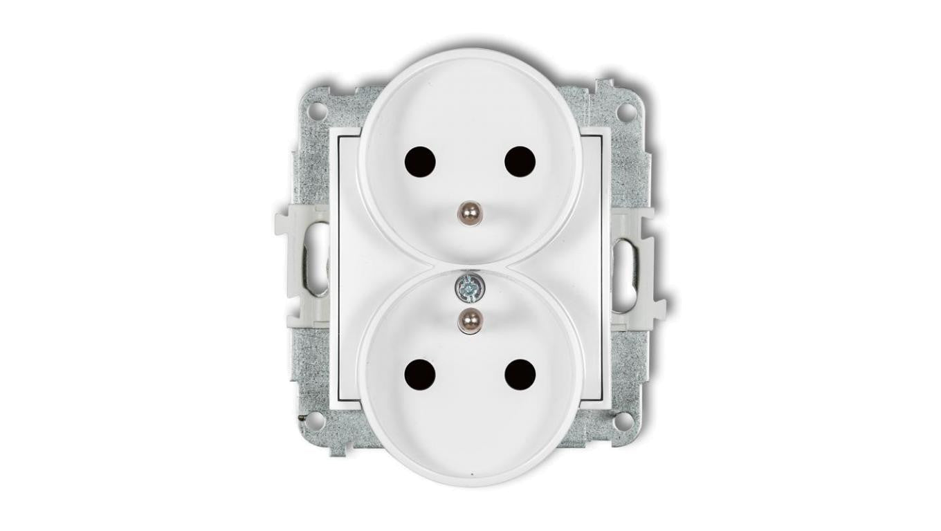 ICON Mechanizm gniazda podwójnego do ramki z uziemieniem 2x(2P+Z) (przesłony torów prądowych) biały mat 25IGPR-2zp