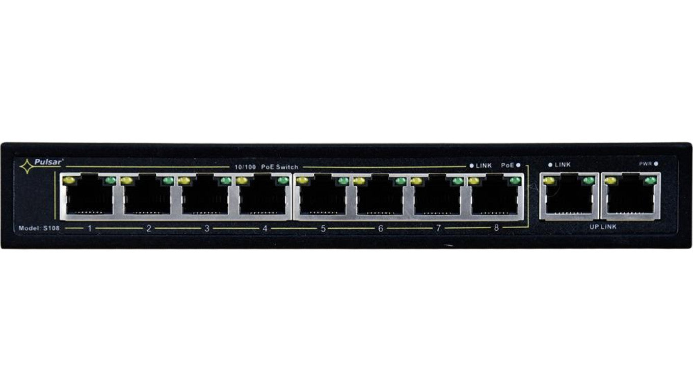 SWITCH POE PULSAR S108 10-PORTÓW (8xPoE + 2xUPLINK) IEEE 802.3af/at, 48VDC / 30W/port (PoE+) 120W