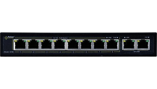SWITCH POE PULSAR S108 10-PORTÓW (8xPoE + 2xUPLINK) IEEE 802.3af/at, 48VDC / 30W/port (PoE+) 120W