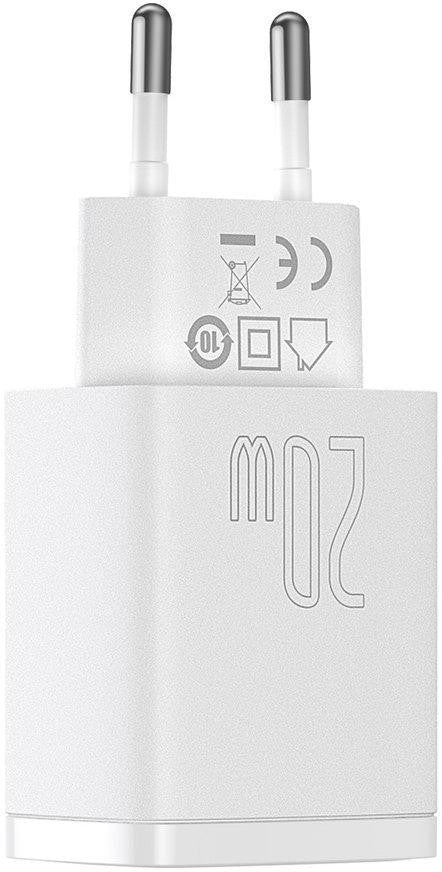 ŁADOWARKA SIECIOWA Baseus Compact Quick Charger CCXJ-B02 20W 1x USB-A 1x USB-C PD 3.0 QC 3.0 BIAŁA