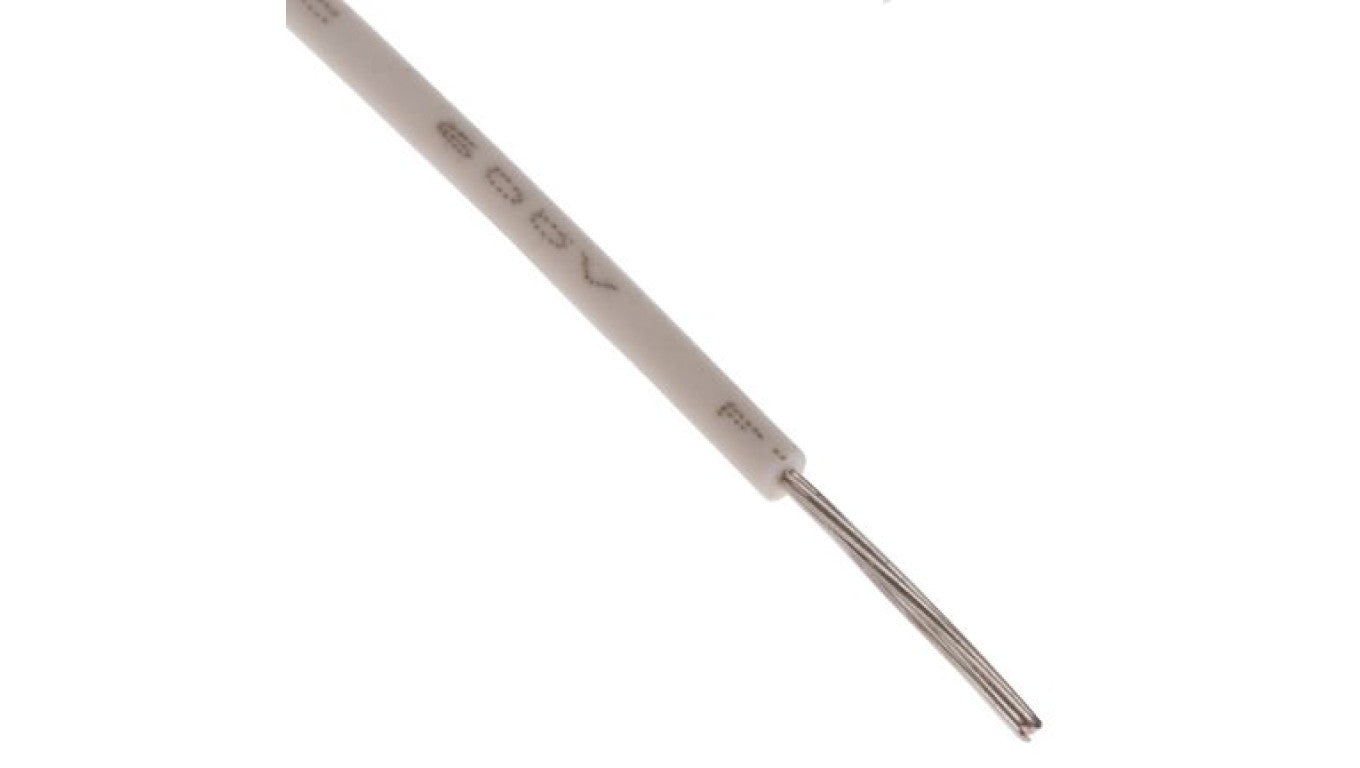 Przewód jednożyłowy linkowy, Przewód instalacyjny, 0,08 mm², 7/0,12 mm, 28 AWG, MPPE, 600 V, Biały, dł. 100m, RS PRO