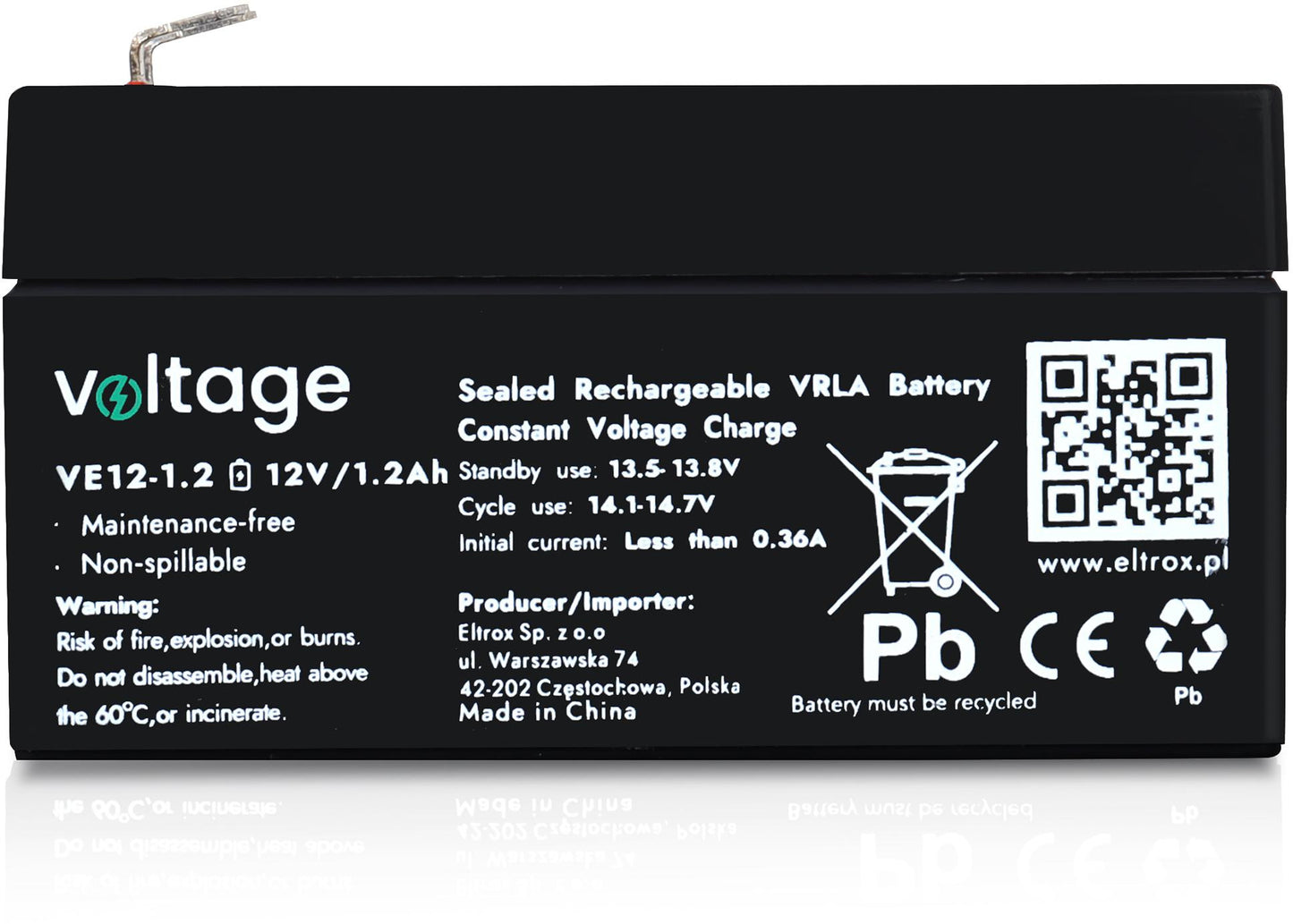 Akumulator AGM Voltage 12V 1,2Ah VE12-1.2 (Żywotność 6-9 lat)