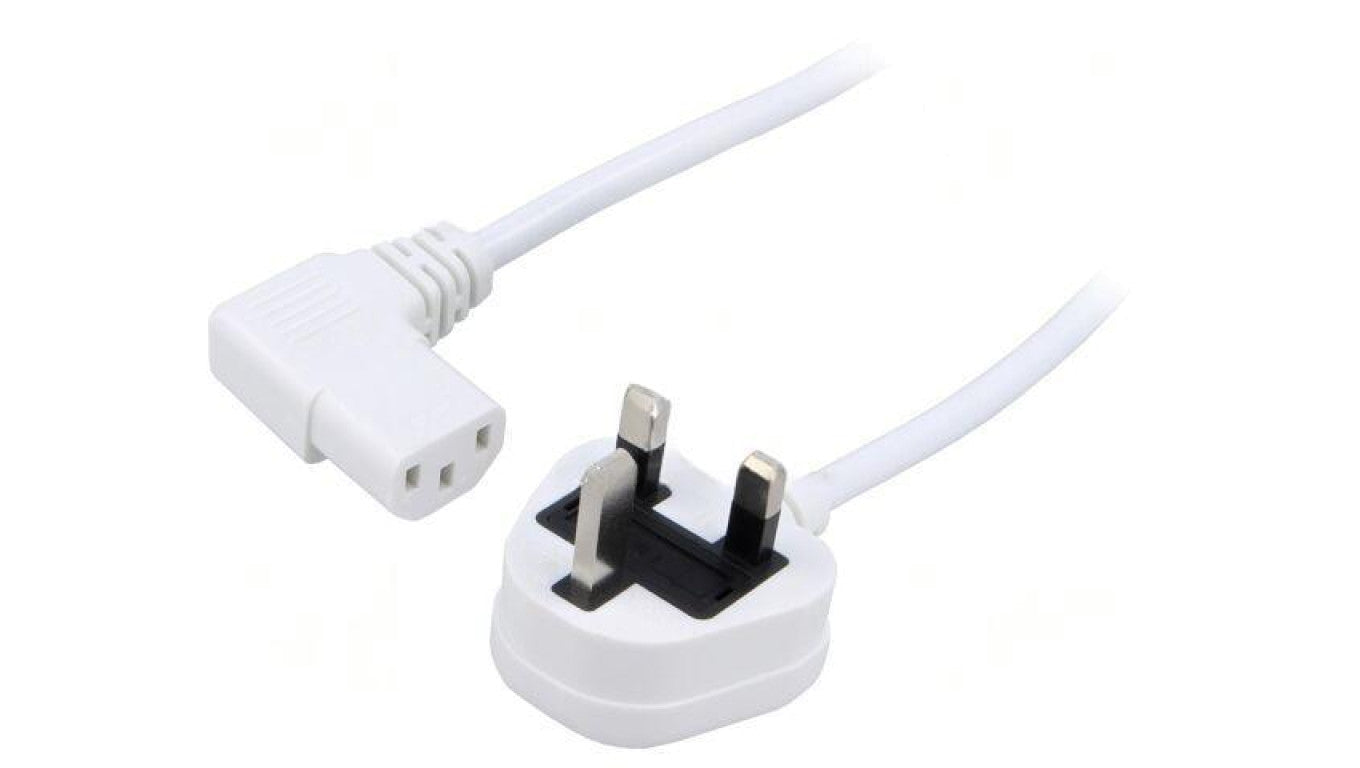 Kabel: 3x0,75mm2, BS 1363 (G) wtyk,IEC C13 żeński kątowy prawy LT-318(3A) +511R H05VV-F WHT 1.5M