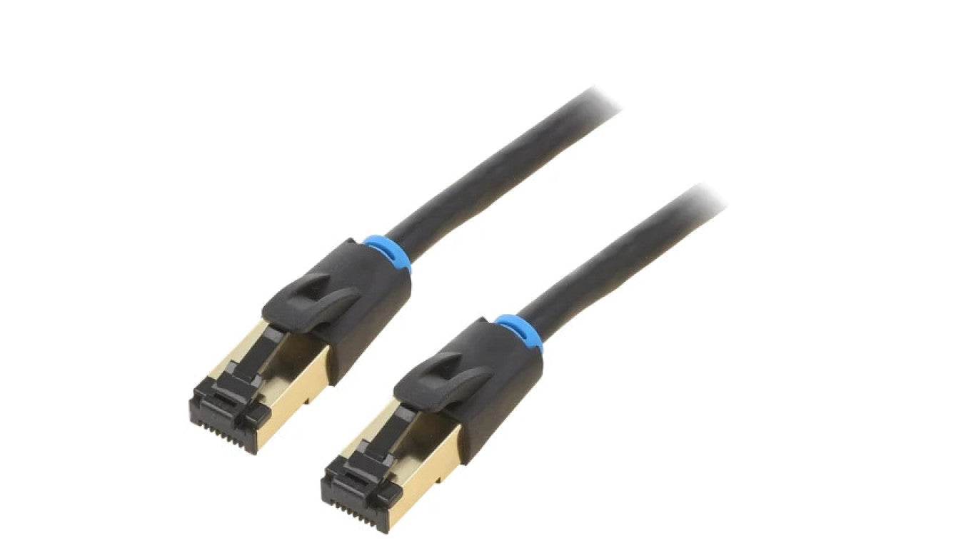 Patch cord S/FTP Cat 8 OFC PVC czarny 3m Pokrycie: złocony IKABI