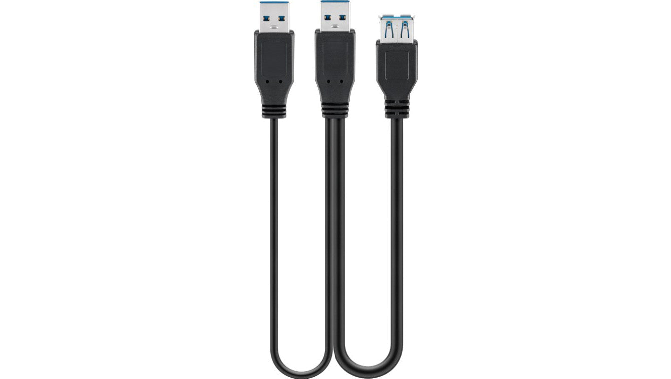 Kabel USB 3.0 Dual Power SuperSpeed, Czarny - Długość kabla 0.3 m