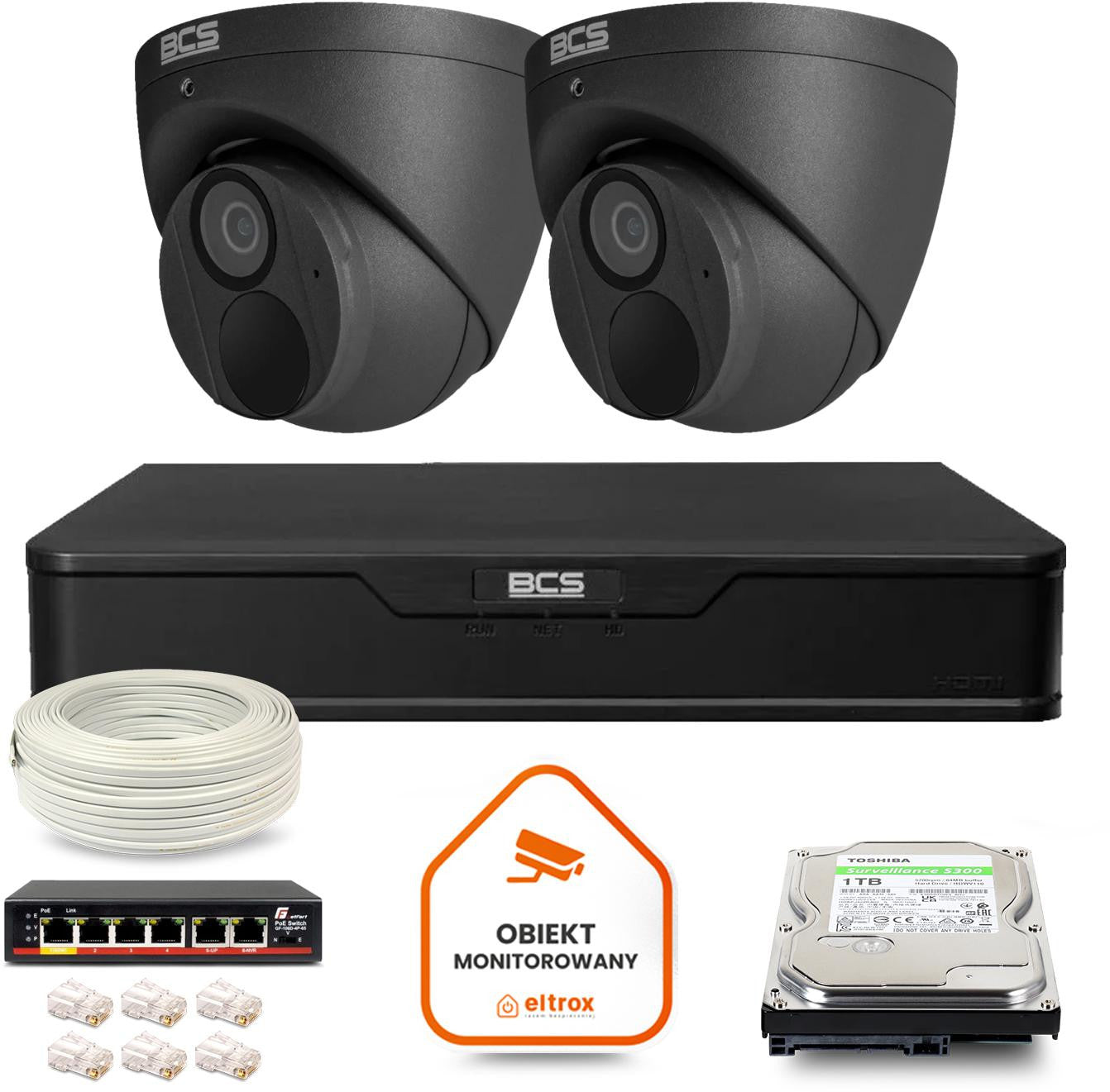 Zestaw monitoringu IP BCS Point 2x Kamera BCS-P-EIP28FWR3-Ai2-G Rejestrator z dyskiem