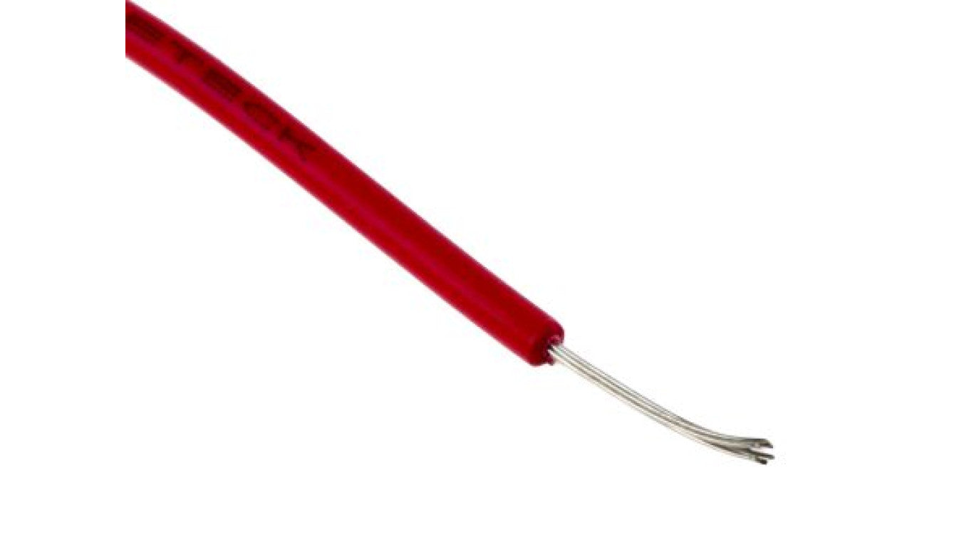 Przewód jednożyłowy linkowy, Przewód do urządzeń, 0,26 mm², 3/0,07 mm, 23 AWG, PVC, 250 V, Czerwony, dł. 100m, RS PRO