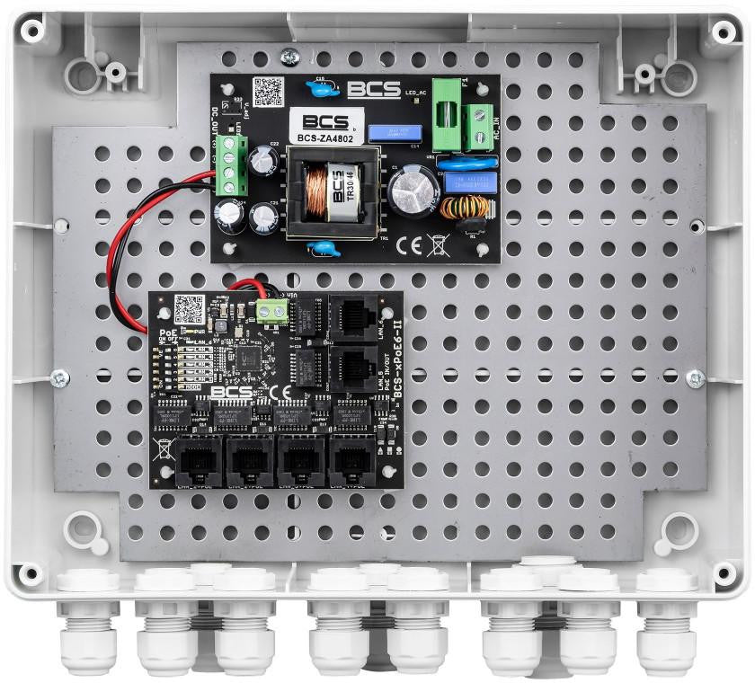 System zasilania do 5 kamer IP ze switchem PoE w obudowie zewnętrznej BCS POWER BCS-IP4/Z/E-S