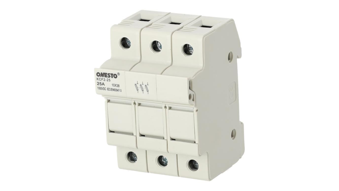 Podstawa bezpiecznikowa 25A 3-biegunowa 3P (1000V DC) 3-modułowa na wkładki 10x38mm ONESTO