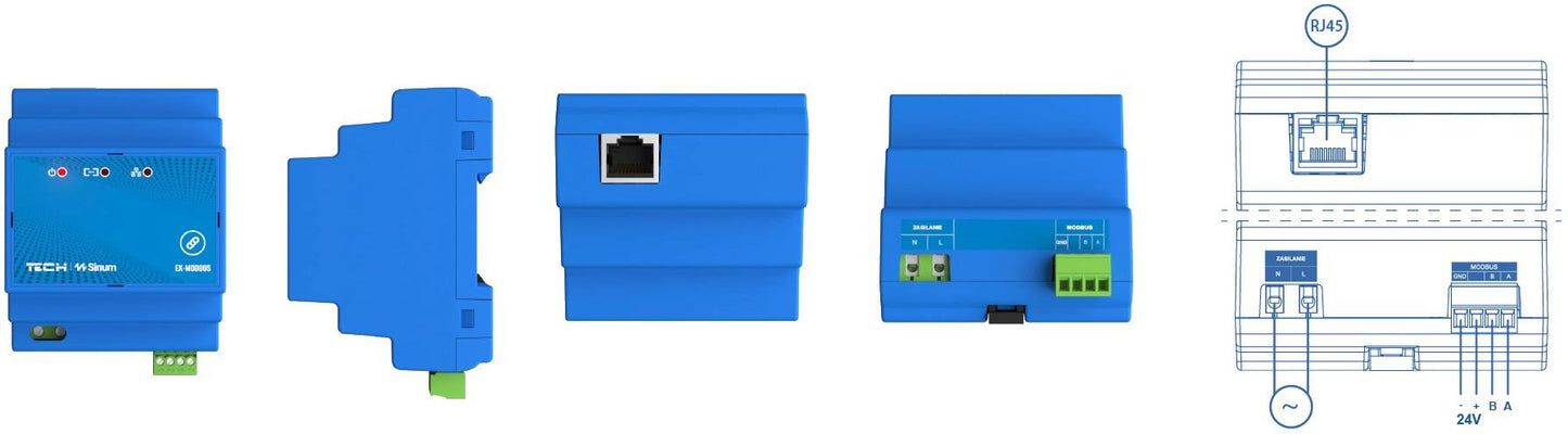 Extender sygnału na szynę DIN EX-MODBUS  Tech sterowniki