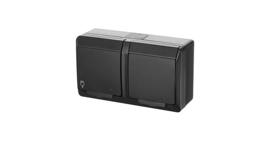 HERMES Gniazdo hermetyczne natynkowe podwójne z uziemieniem 2x2P+Z schuko IP44 czarne 0325-09