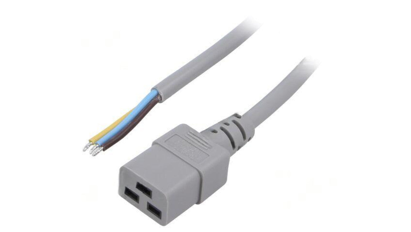 Kabel: 3x1,5mm2, IEC C19 żeński, Dł: 1,8m, 16A LT-549 H05VV-F 3X1.5 GRY 1.8M END R