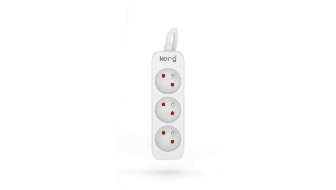 Przedłużacz KERG bez wyłącznika-3 gniazda-biało-szary-1,5m-10A-H05VV-F-3x1,0mm2