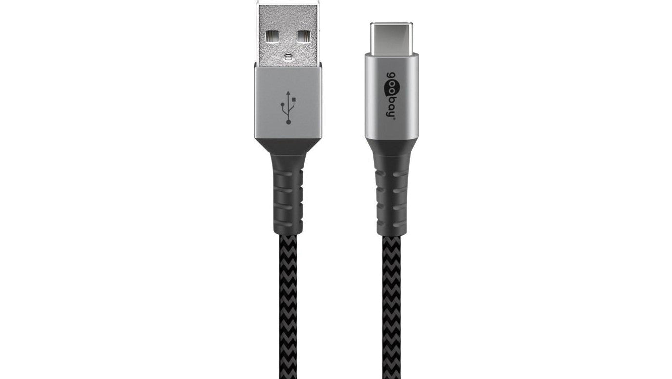 Kabel tekstylny USB-C ™na USB-A z metalowymi wtyczkami (szary / srebrny) 2 m - Długość kabla 2 m
