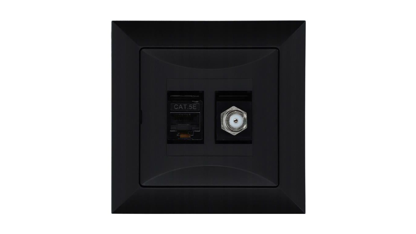 Gniazdo podtynkowe typu F + gn. RJ-45 Pola czarny, 33205
