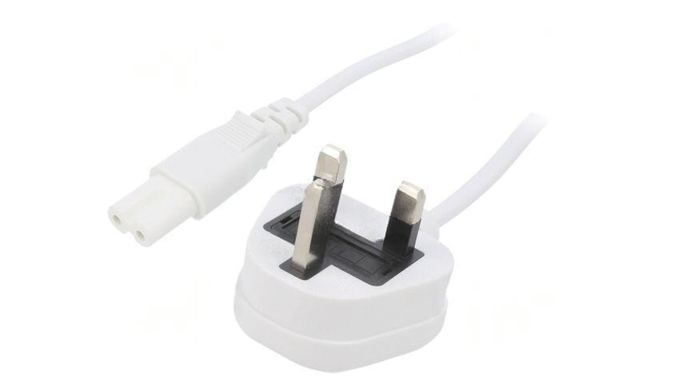 Kabel: 2x0,75mm2, BS 1363 (G) wtyk,IEC C7 żeński, 1,8m, 3A LT-318(3A)+503 2X0.75 WHT 1.8M