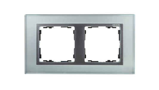 Simon 82 Ramka podwójna pozioma kamień srebro/ ramka pośrednia aluminium mat 82927-62