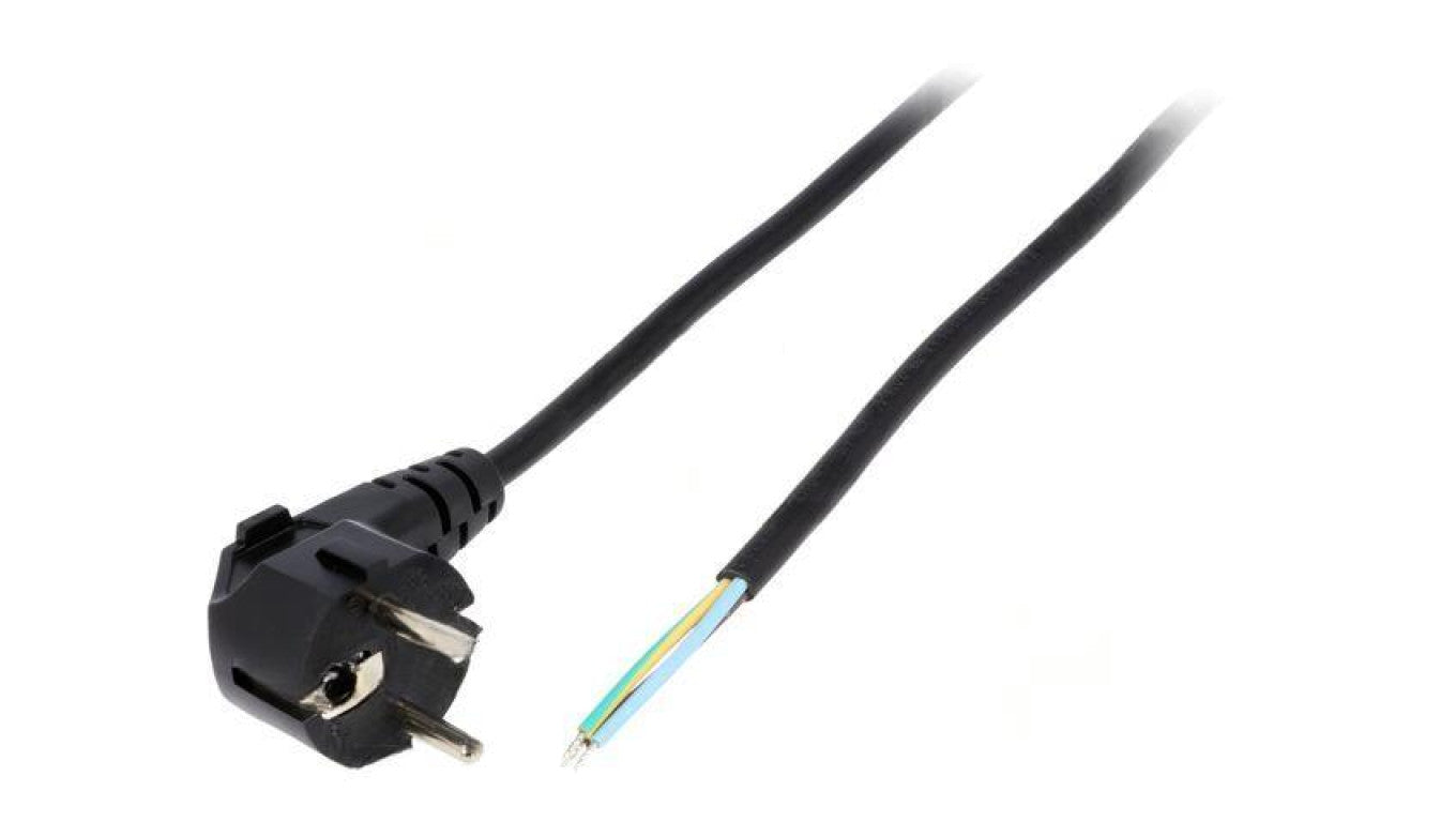Kabel: 3x0,75mm2, CEE 7/7 (E/F) wtyk kątowy, 2m LT-322 H05VV-F 3X0.75 BLK 2M END RO