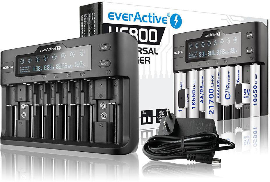Ładowarka do akumulatorków cylindrycznych Li-ion oraz Ni-MH everActive UC-800