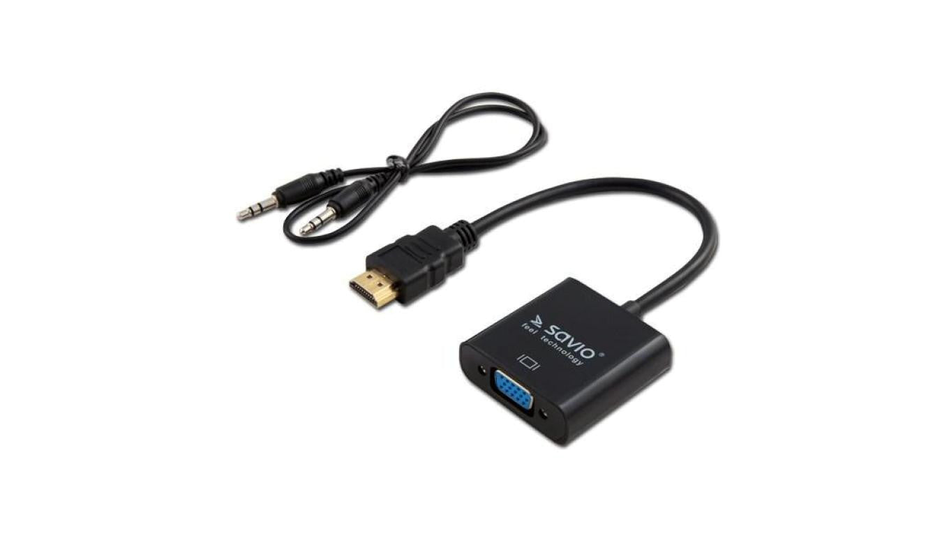 Adapter SAVIO CL-23/B (HDMI M - D-Sub (VGA) F 0,20m kolor czarny)