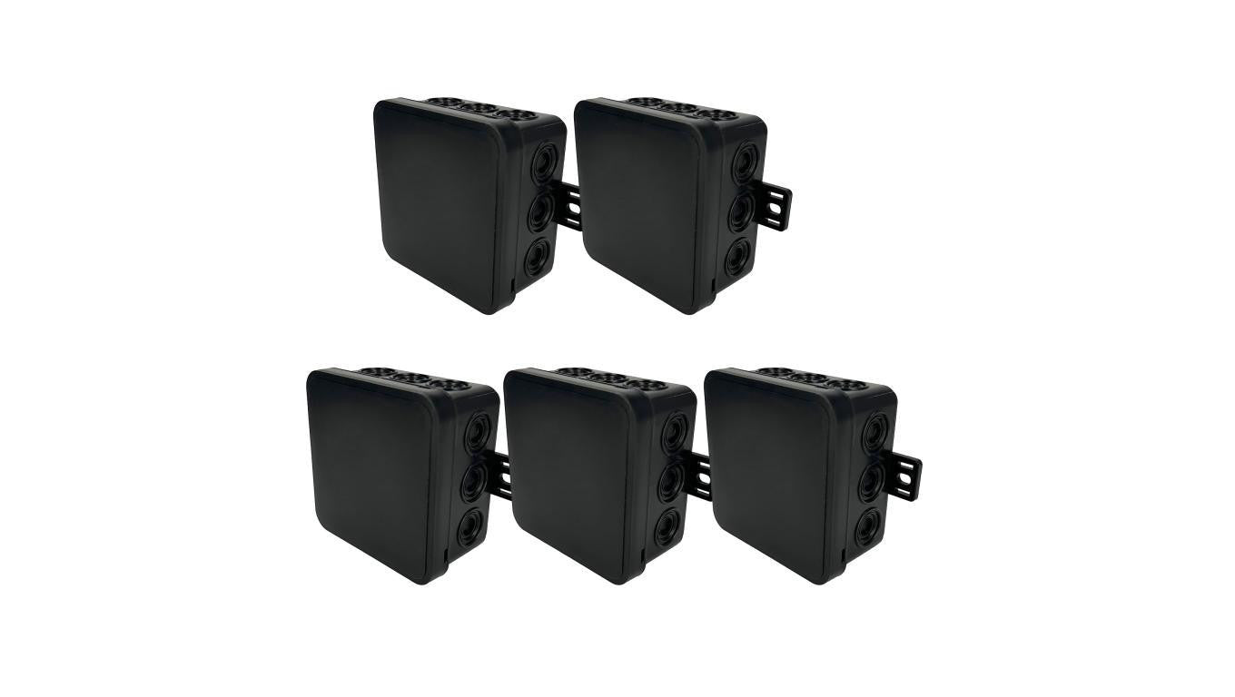 Puszka hermetyczna natynkowa elastyczna 100x100x41mm 12-wlotowa, zamknięcie na klik IP54 czarna EDO 5 szt.