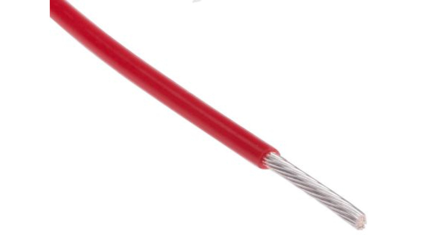 Przewód do urządzeń PTFE PTFE Czerwony, 100m 0,34 mm² 19/0,15 mm, 600 V, -75 → +200C, Ø 1.35mm, RS PRO BS3G210