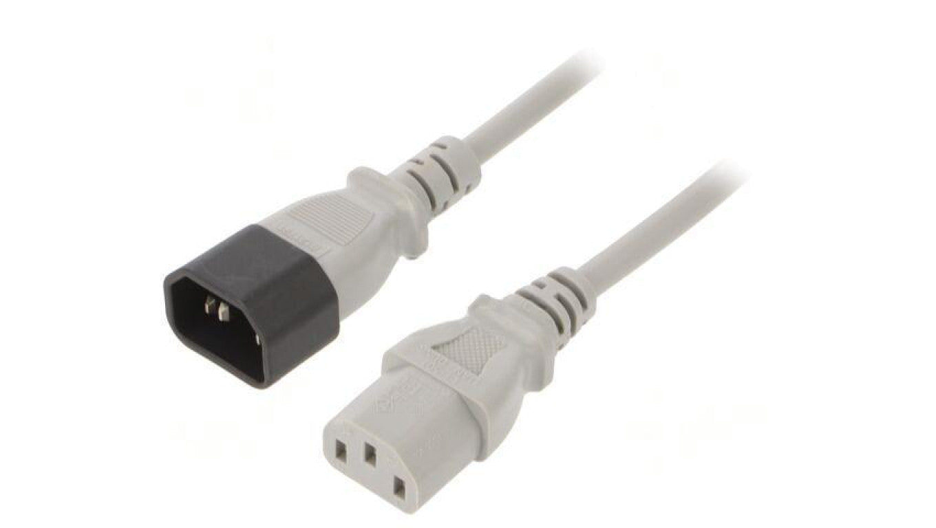 Kabel: 3x0,75mm2, IEC C13 żeński,IEC C14 męski, 1m LT-602+501 H05VV-F 0.75/3C GRY 1M