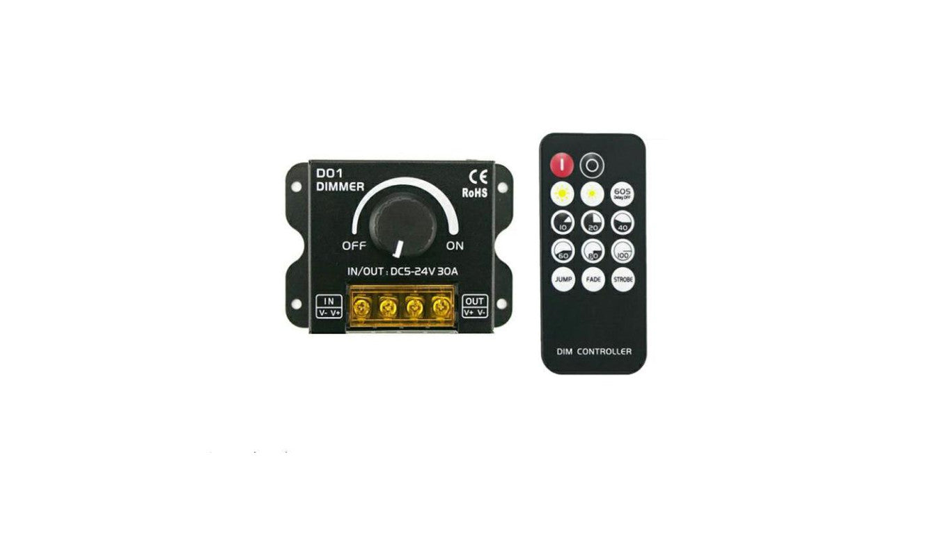 Ściemniacz led 30A 360W manualny + pilot 12V/24V czarny