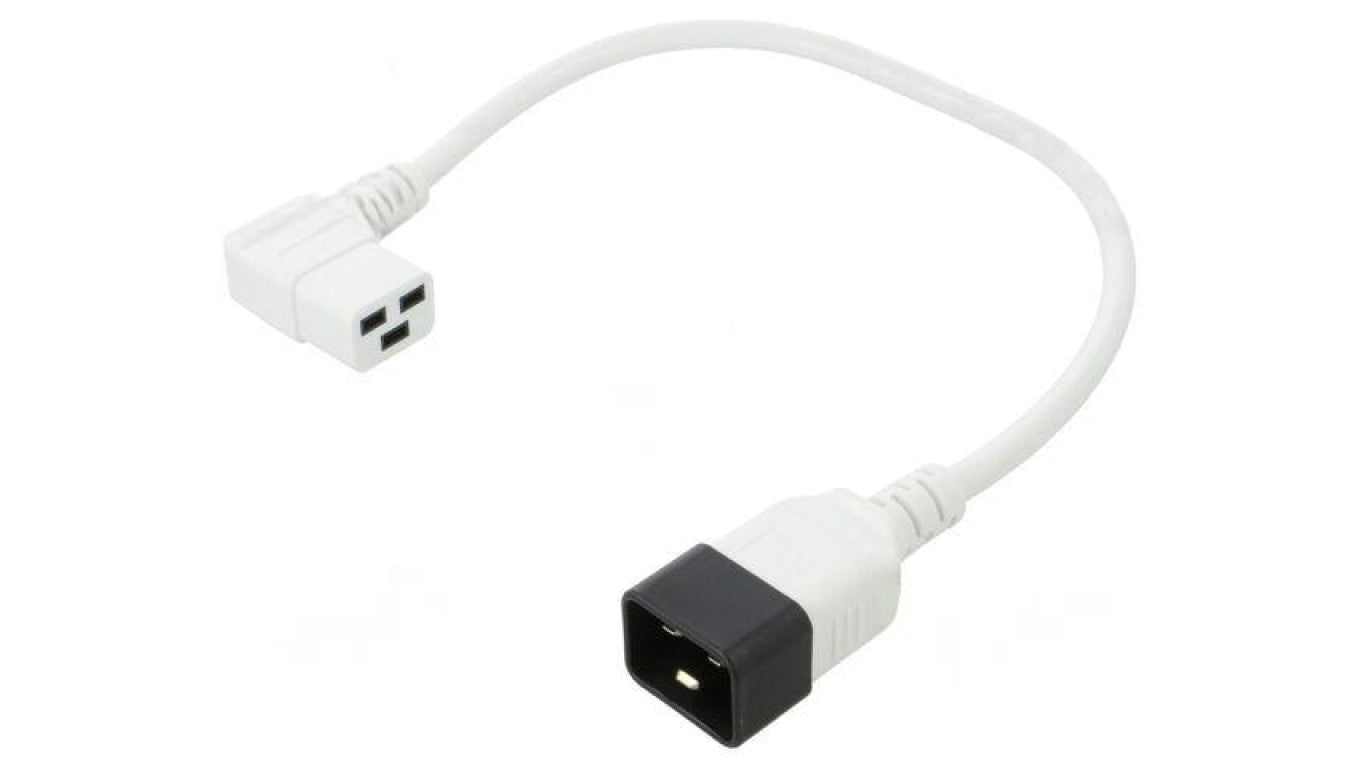Kabel: 3x1,5mm2, IEC C19 żeński kątowy,IEC C20 męski, 0,5m LT-549R+550 H05VV-F 3X1.5 0.5M WHT