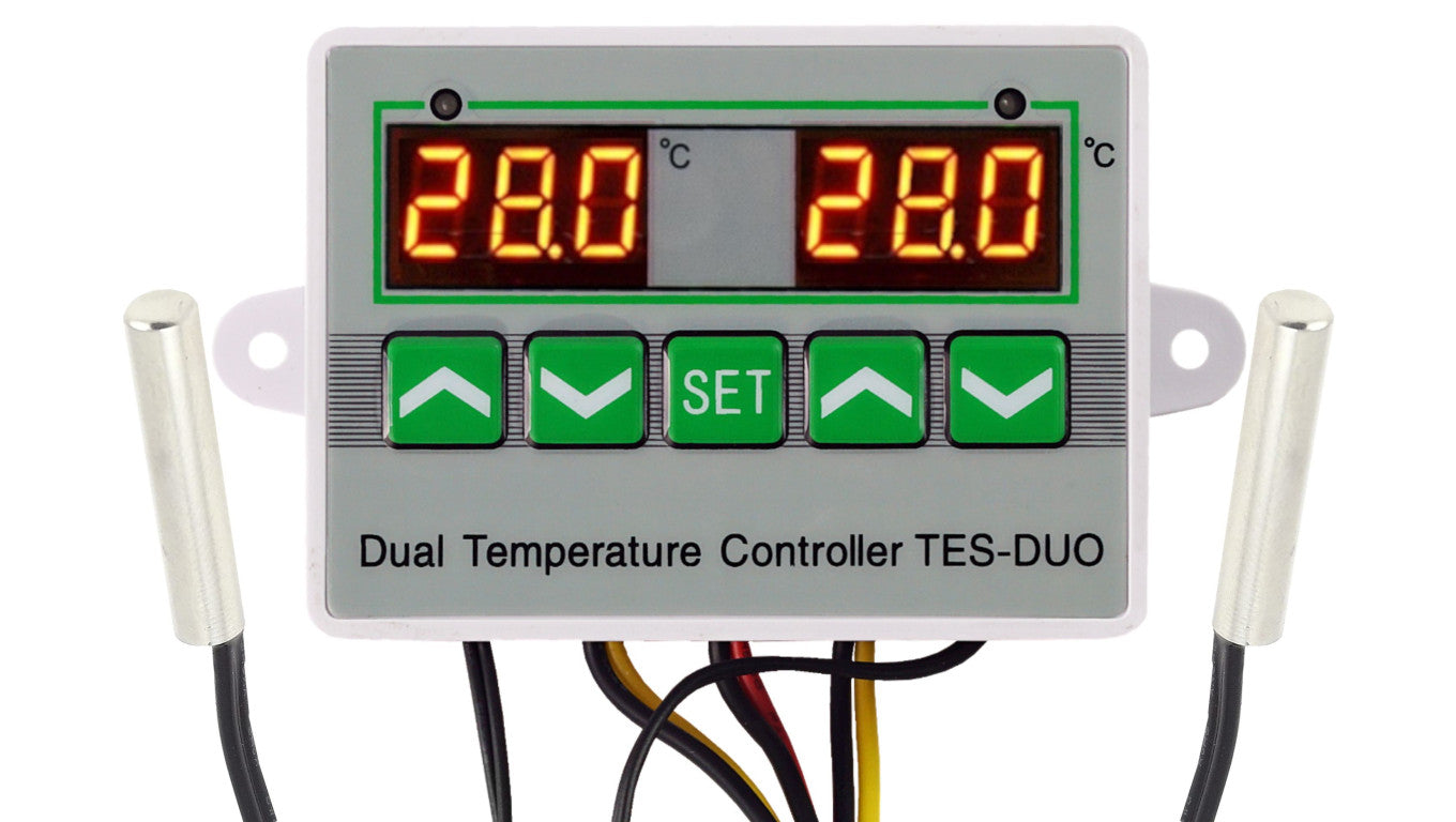 Regulator temperatury - termostat cyfrowy alarm 2x1 podwójny TES-DUO230V