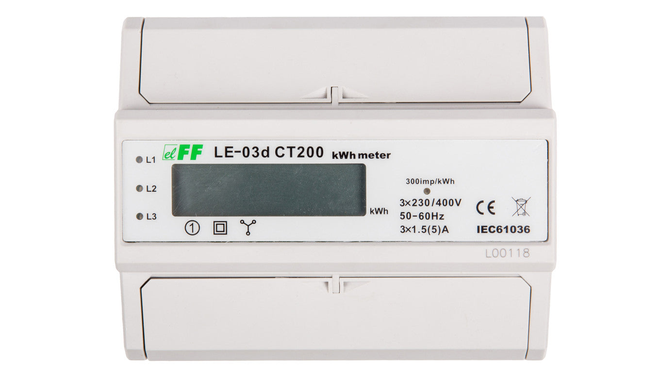 Licznik energii elektrycznej 3-fazowy 5A 230/400V do współpracy z przekładnikiem 200/5A wyświetlacz LCD LE03D-CT200