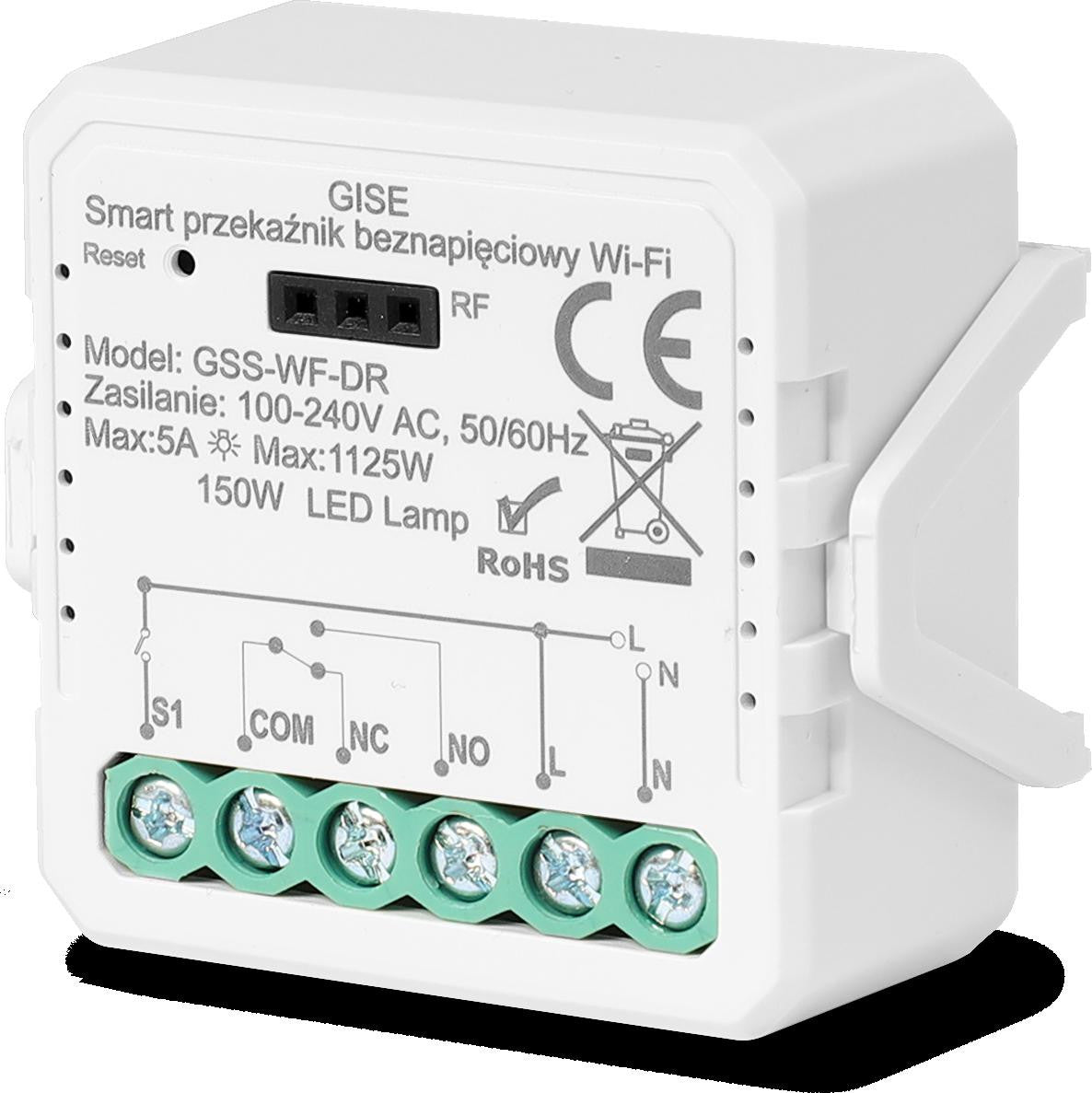 GISE Smart Pojedynczy moduł przekaźnikowy bezpotencjałowy WiFi | Tuya | GSS-WF-DR