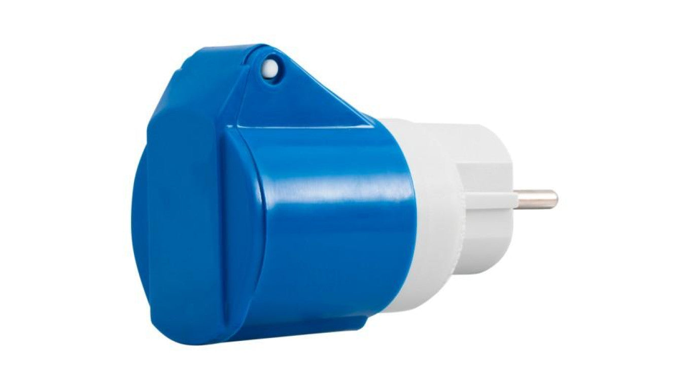 Adapter kempingowy wtyk 230V Uni-schuko, gniazdo 16A 3p przemysłowe IP44
