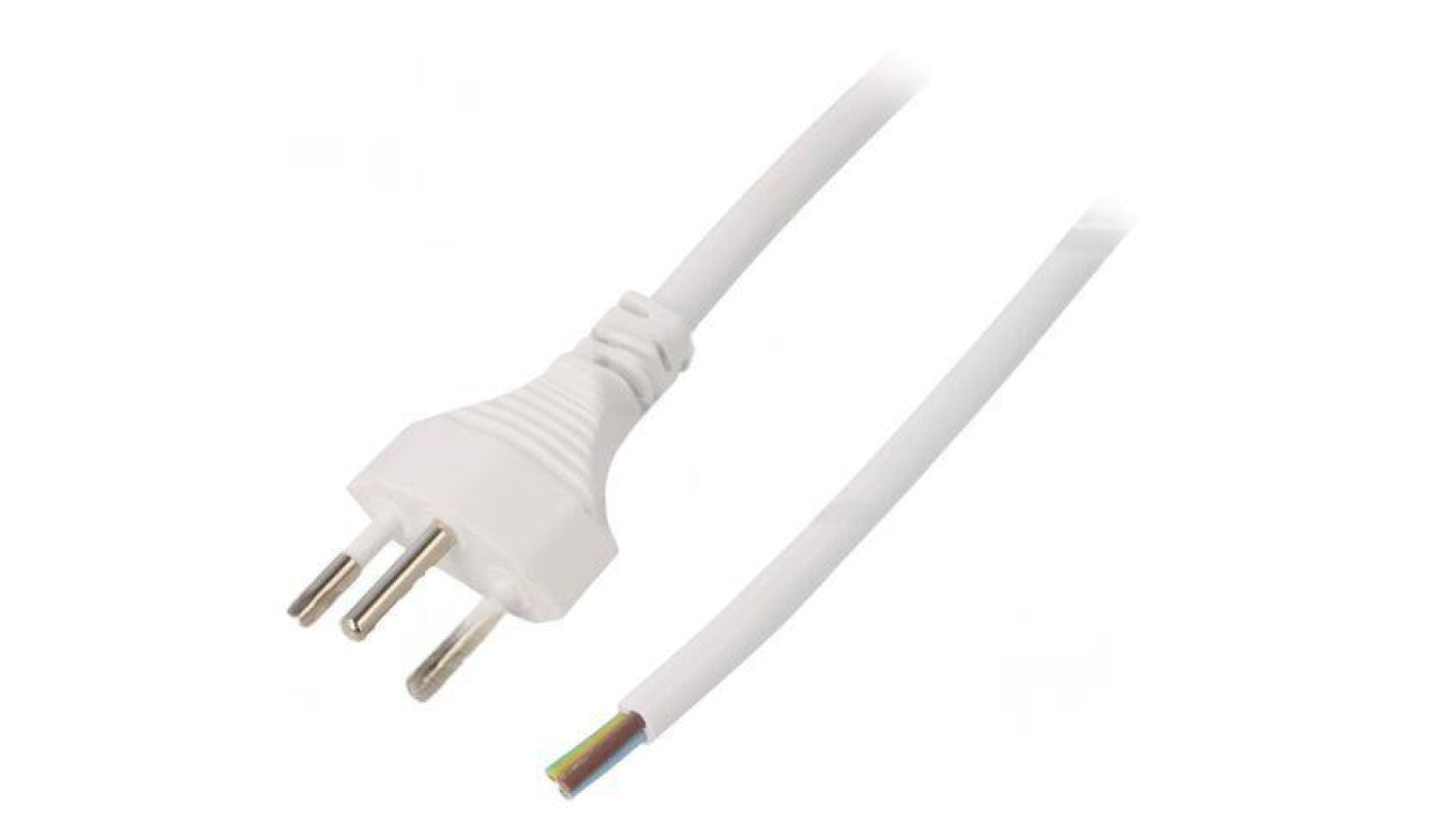 Kabel: 3x1mm2, przewody,SEV-1011 (J) wtyk, 1,8m, 10A LT-313 H05VV-F 3X1.0 WHT 1.8M END C