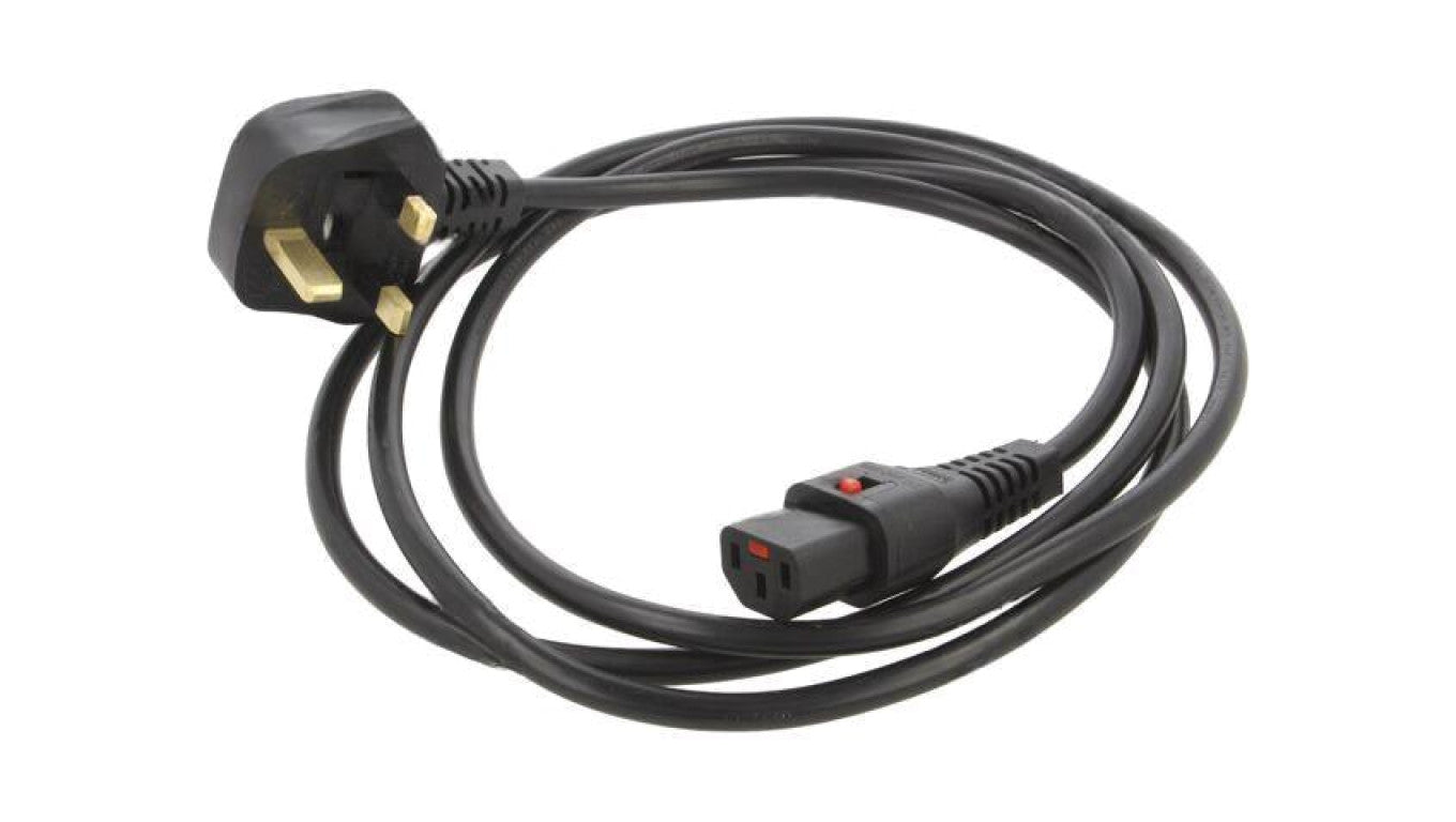 Kabel BS 1363 (G) wtyk, IEC C13 żeński 2m z blokadą IEC LOCK IL13-UK1-H05-3100-200