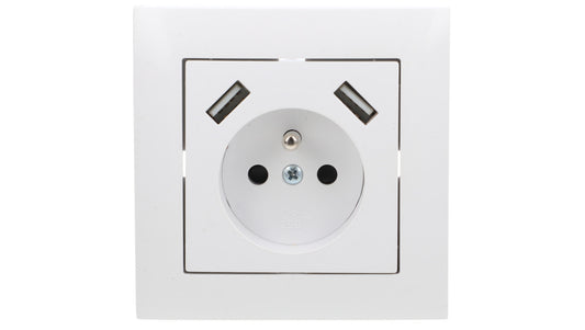Sentia Gniazdo pojedyncze z/u 16A z USB 2x2,1A 5VDC z przesłonami i ramką białe GPT 2P+Z 2xUSB 1488-00