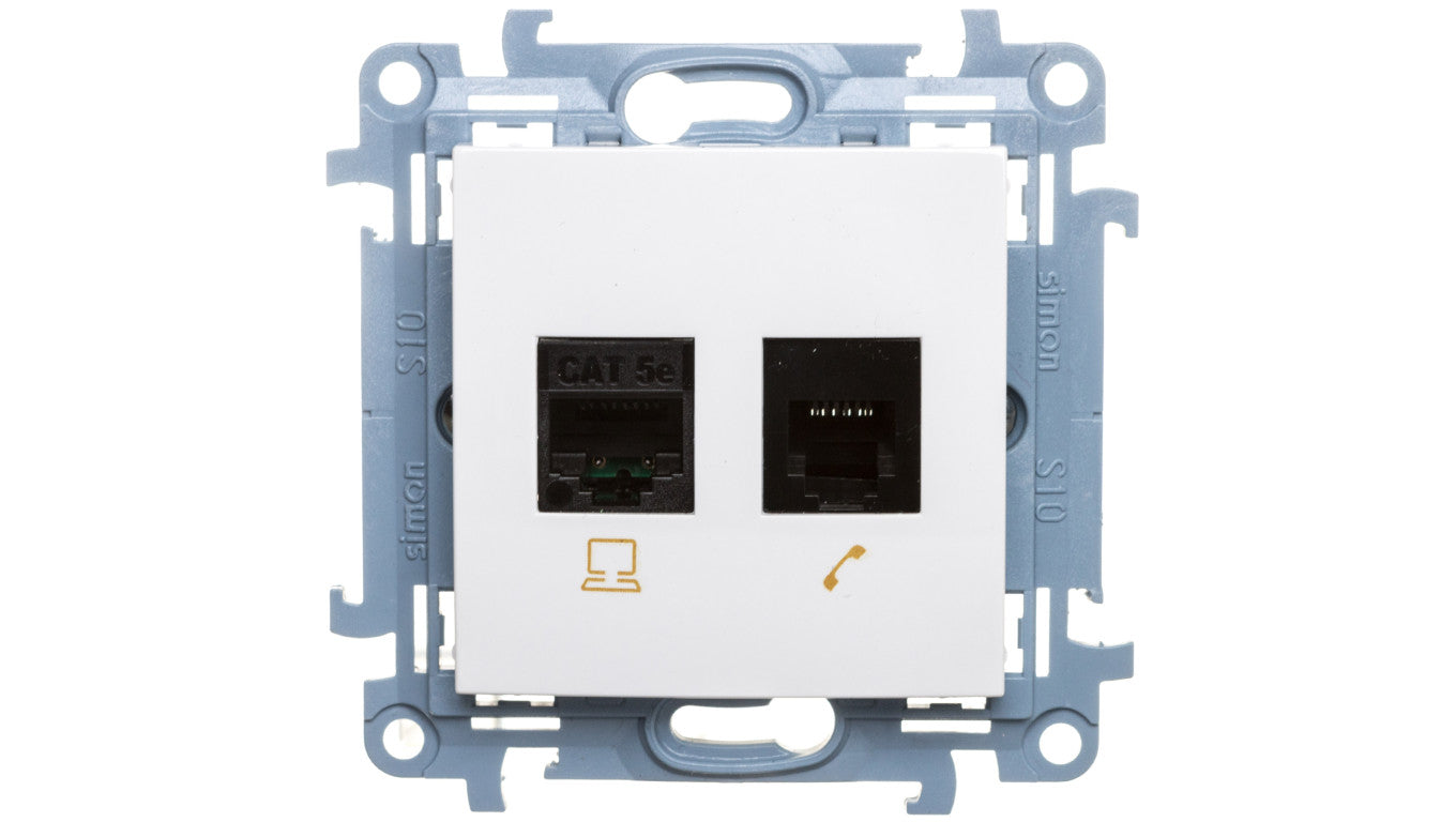 Simon 10 Gniazdo teleinformatyczne RJ45+RJ12 kat.5e białe C5T.01/11