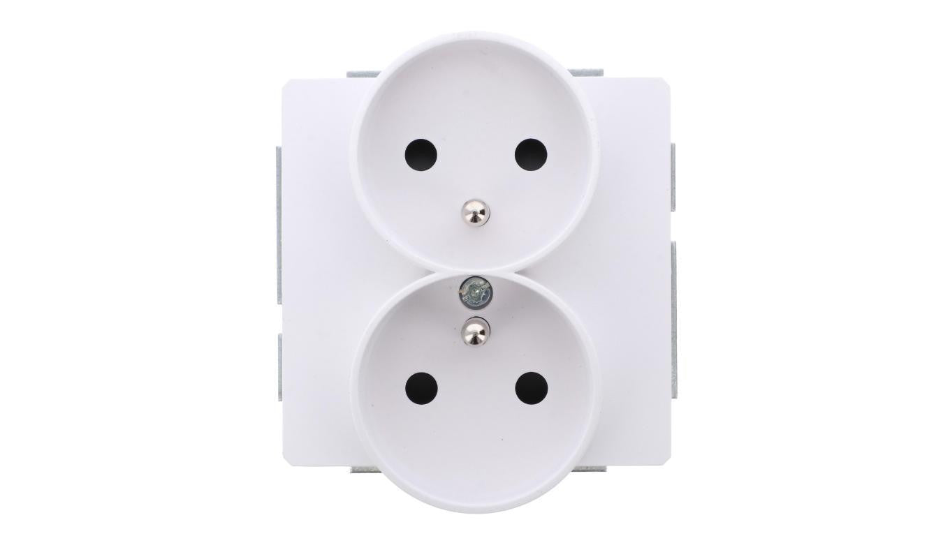 DECO Mechanizm gniazda podwójnego do ramki DECO Soft z uziemieniem 2x(2P+Z) (przesłony torów prądowych), biały mat 25DGPRSO-2zp