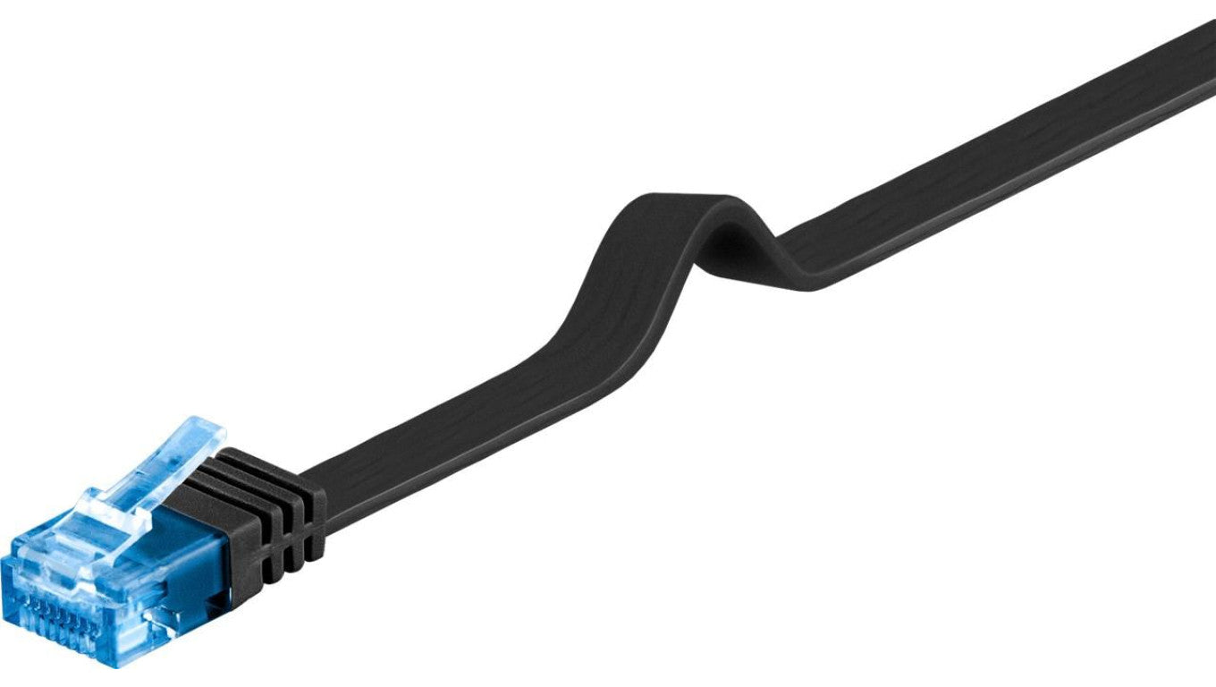 CAT 6A Płaska Kabel połączeniowy,U/UTP, Czarny - Długość kabla 0.5 m