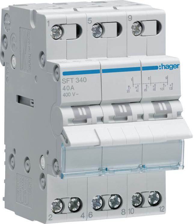 Modułowy przełącznik instalacyjny I-0-II  3P 40A 400VAC Hager SFT340