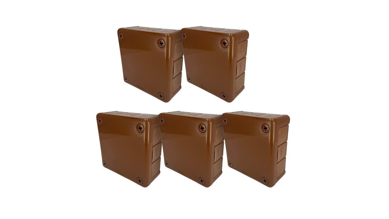 Puszka hermetyczna natynkowa 118x118x46mm 12-wlotowa z dławikami gumowymi IP55 zamknięcie na wkręty, brązowa EDO 5szt