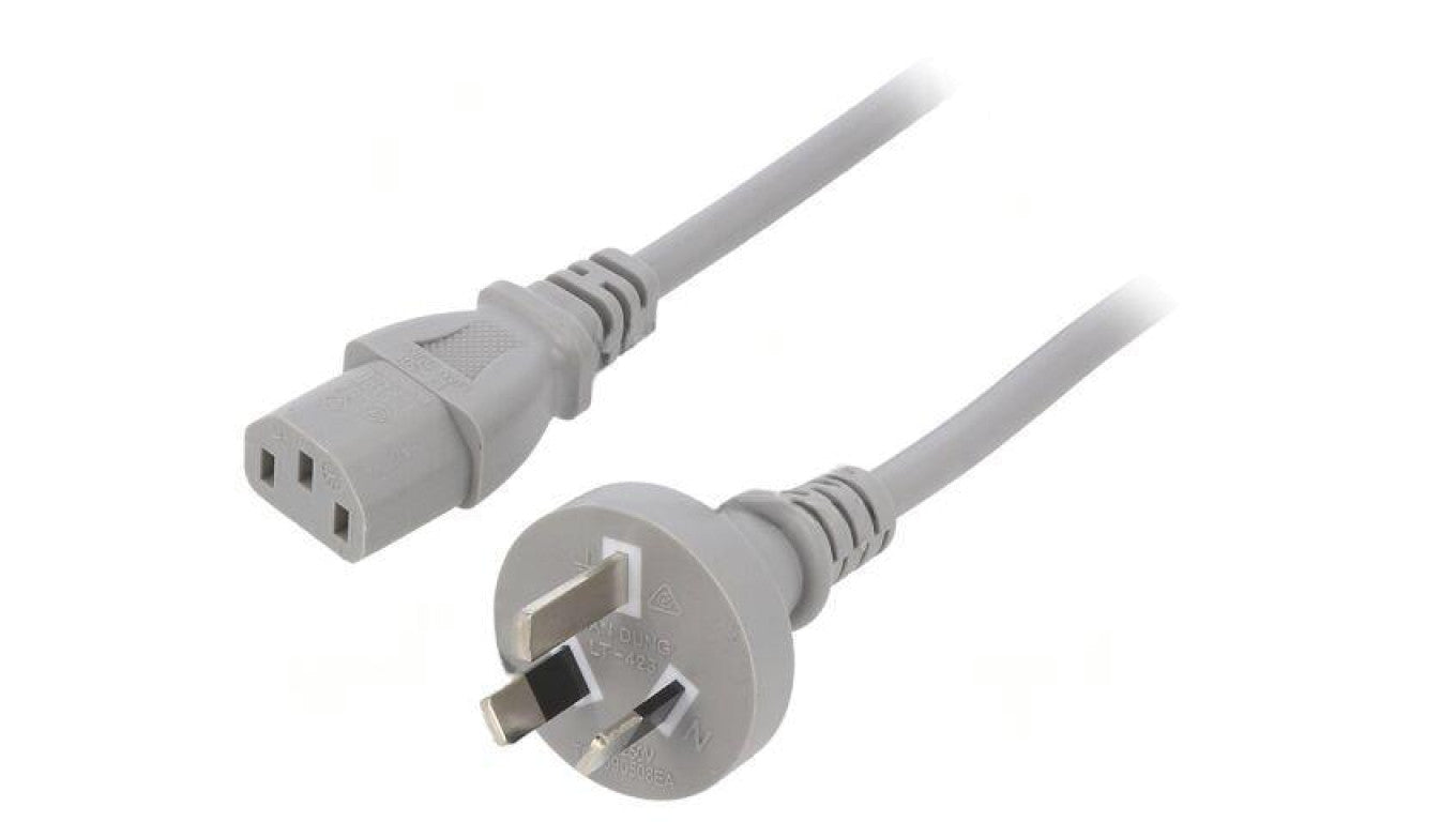 Kabel: 3x1mm2, AS/NZS 3112 (I) wtyk,IEC C13 żeński, 1m, 10A LT-423+501 H05VV-F 3X1.0 GRY 1M