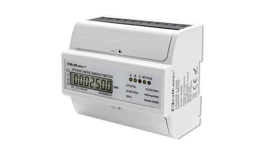 Qoltec Trójfazowy dwukierunkowy elektroniczny licznik miernik zużycia energii na szynę DIN 400V 100A LCD 4P