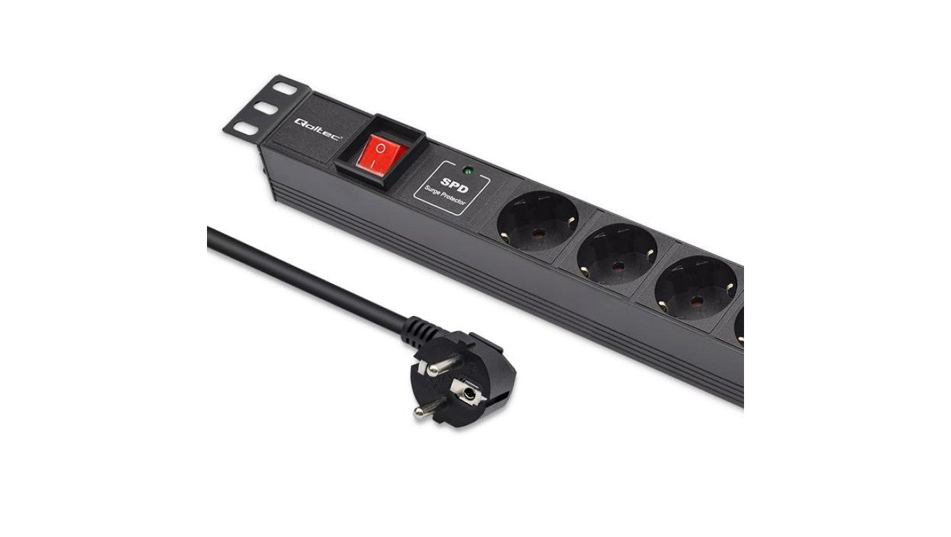 Qoltec Aluminiowa Listwa zasilająca PDU do RACK 19 1U 16A 6xSCHUKO 1.8m