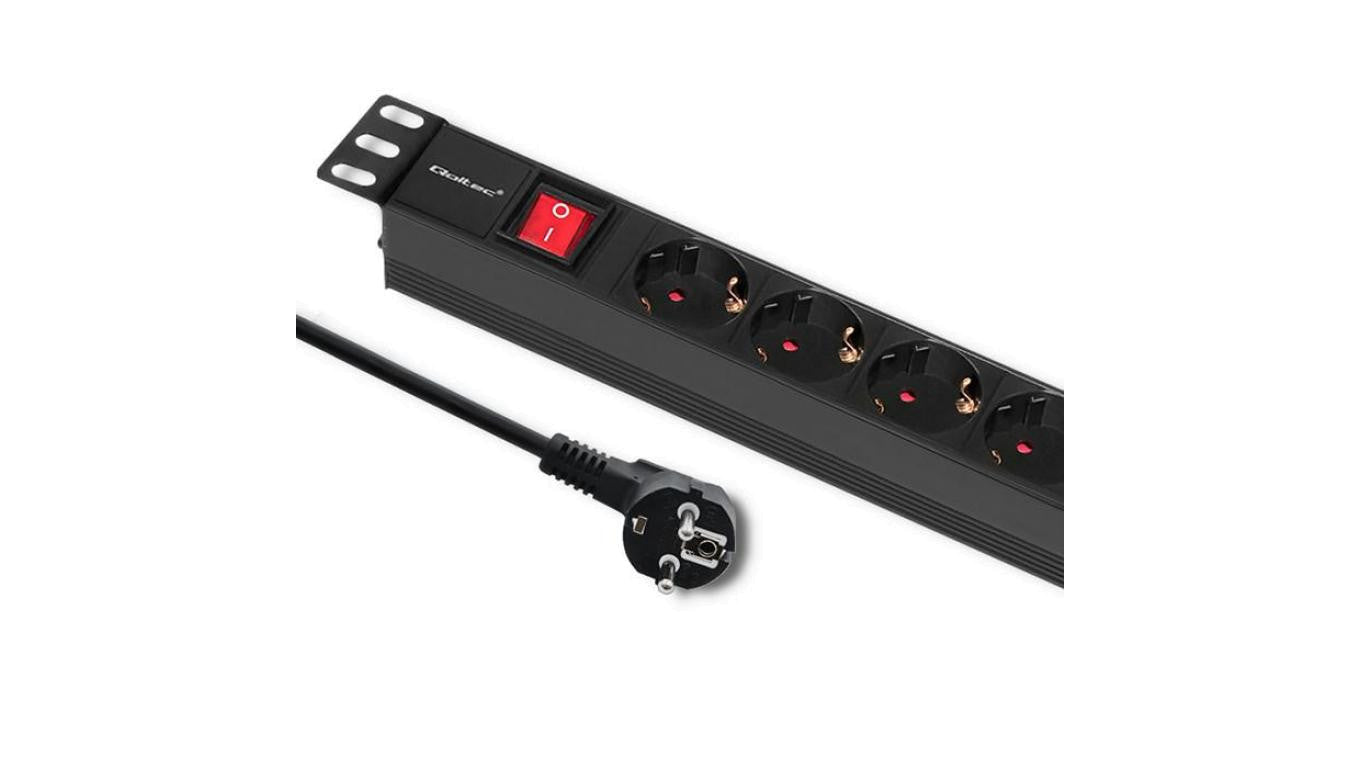 Qoltec Listwa zasilająca do szafy RACK 1U 16A PDU 6xSCHUKO 2m