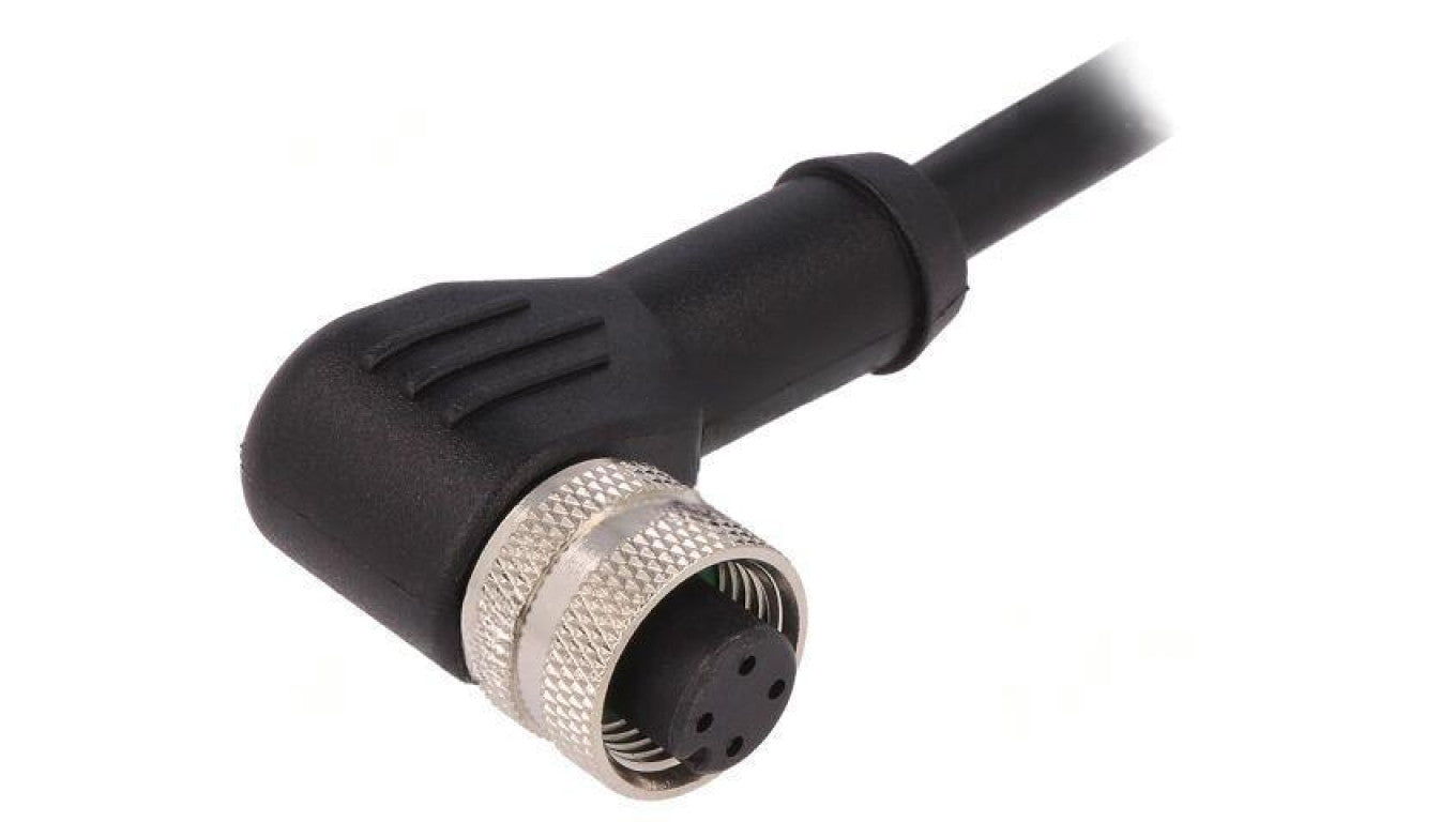 Złącze M12 wtyk żeńskie PIN: 4 kątowe 4A 250V IP67 przewody PXPPVC12RAF04ACL010PVC