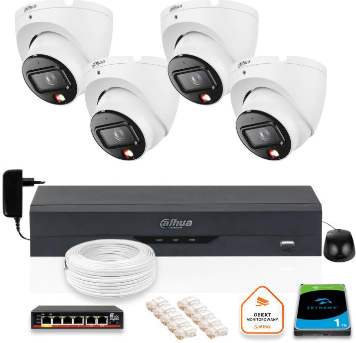 Zestaw monitoringu IP Dahua 4 Kamery zewnętrzne IP 6mpx dysk twardy