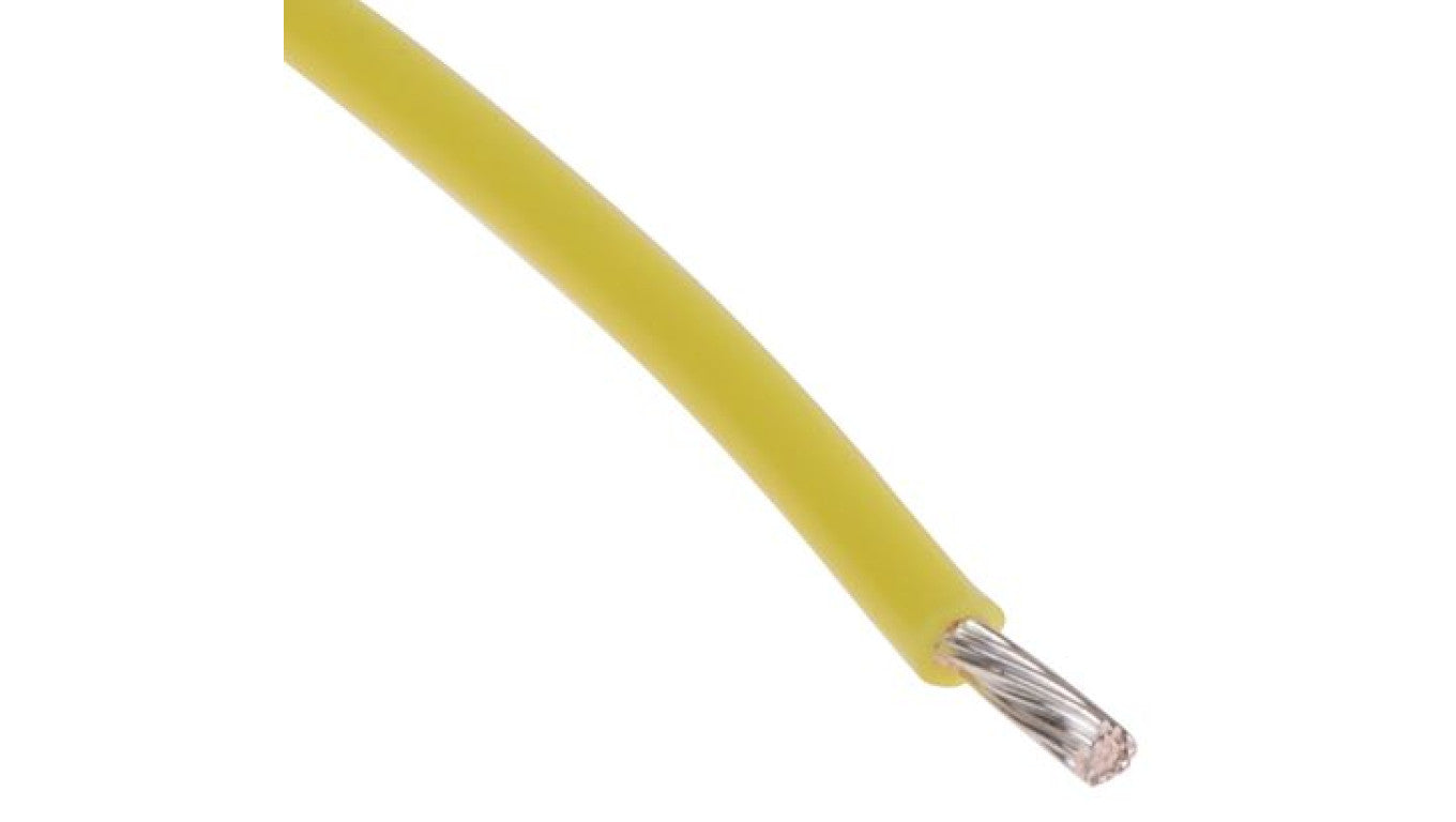 Przewód do urządzeń PTFE PTFE Żółty, 100m 0,6 mm² 19/0,2 mm, 600 V, -75→ +200 C., Ø 1.6mm, RS PRO BS3G210