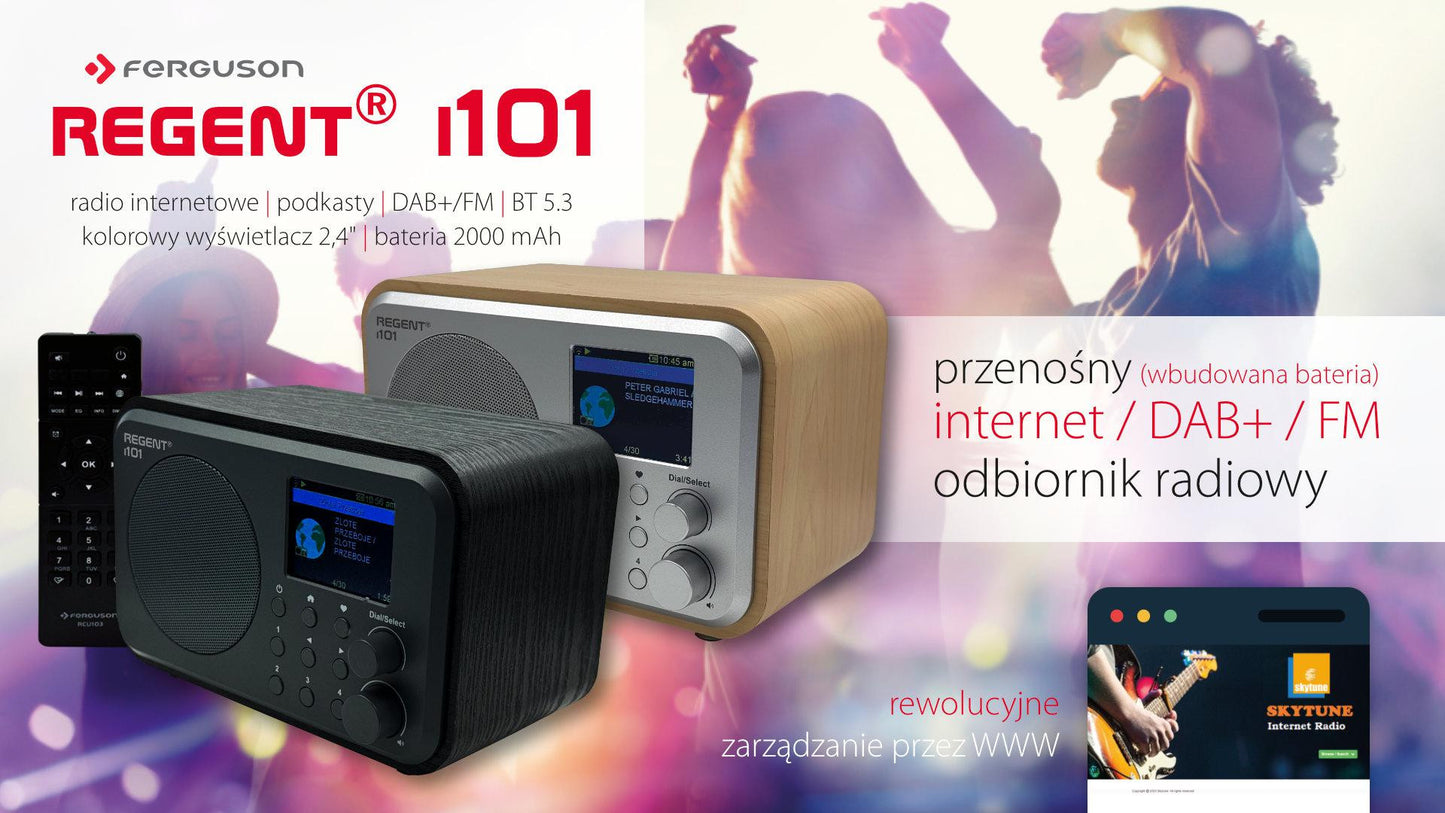 Radio internetowe Ferguson Regent i101 | DAB+ | FM RDS / Akumulator 2000 mAh (Jasne Drewno)